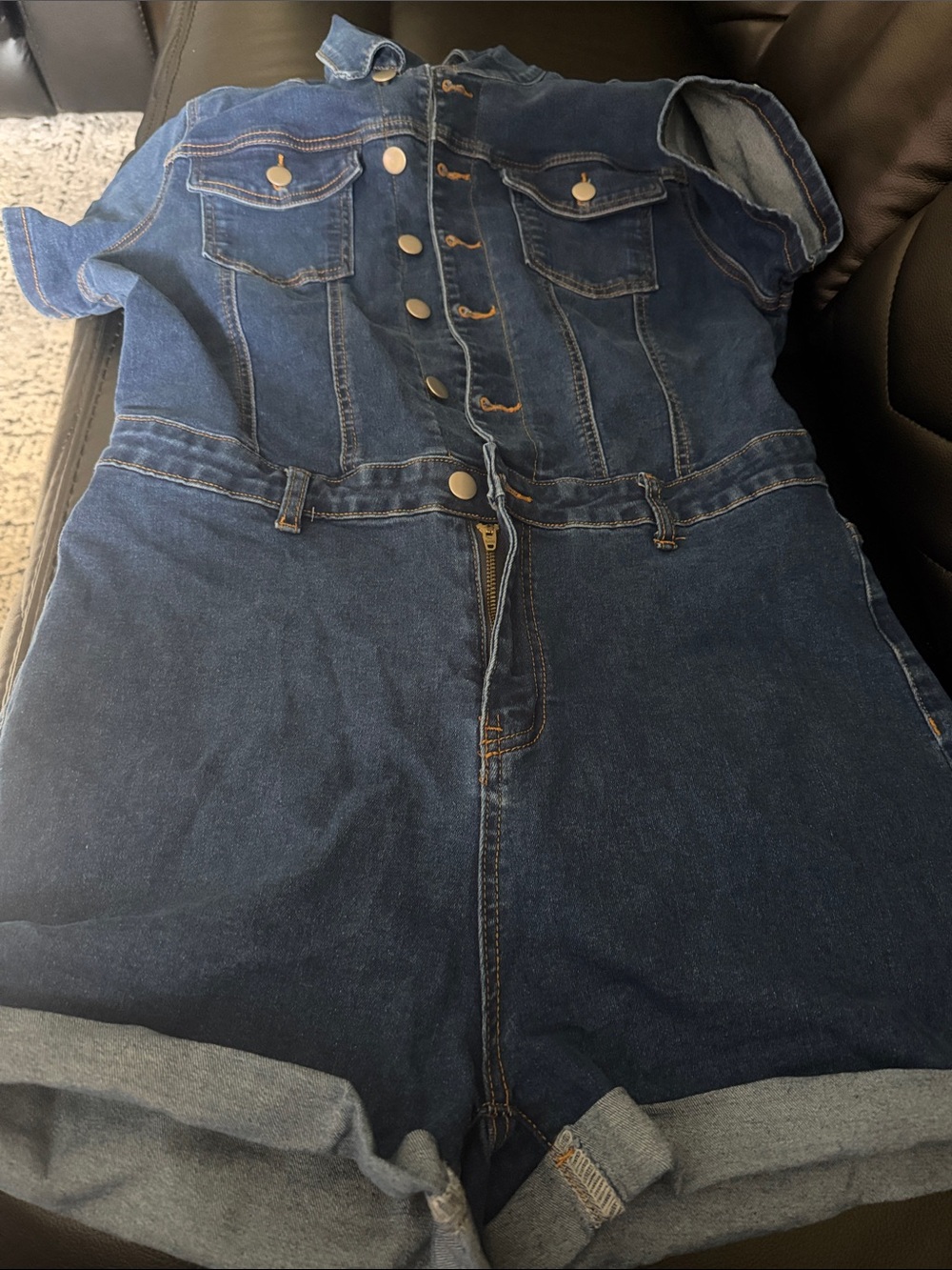 SHEIN Dark Blue Denim Short Overalls Romper